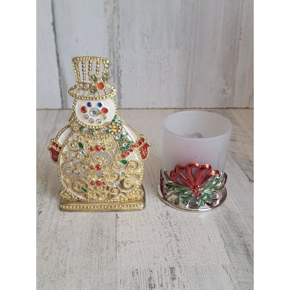Snowman candle holder tealight set unique xmas‎ home decor figure